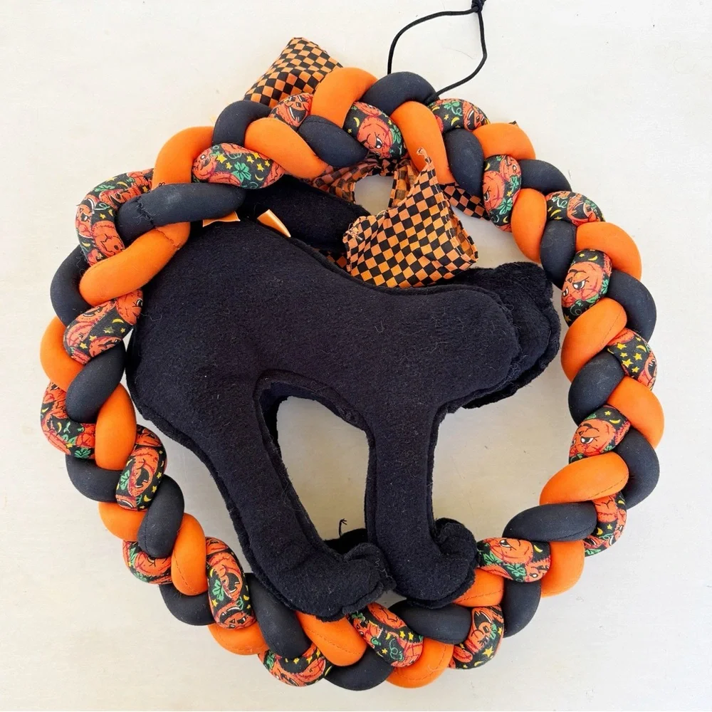 Vintage Halloween Black Cat Fabric Stuffed 13